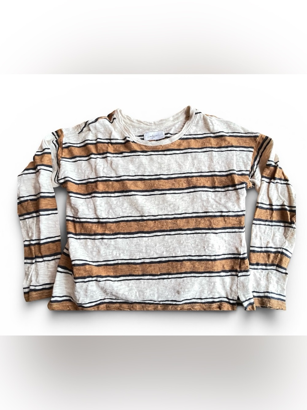Striped Long Sleeve Top - White & Brown